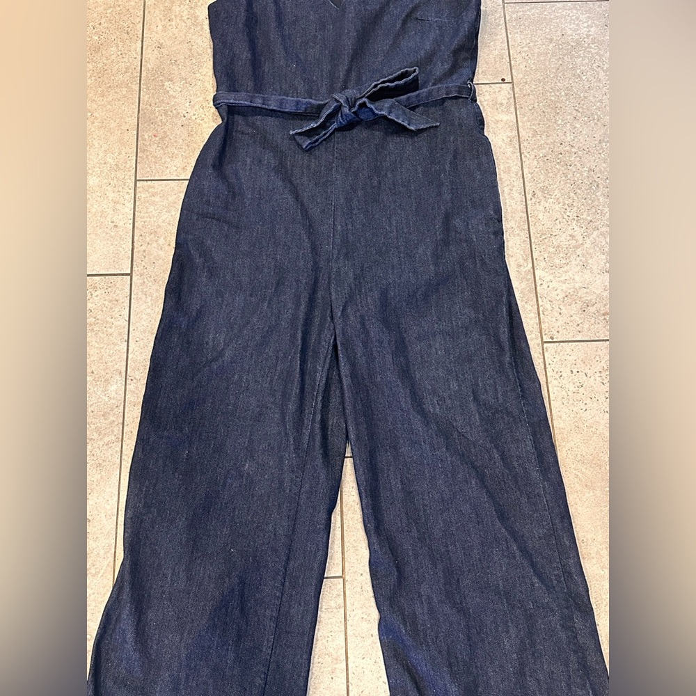 Banana Republic Wide-Leg Denim Pant Jumpsuit with Tie Waist
